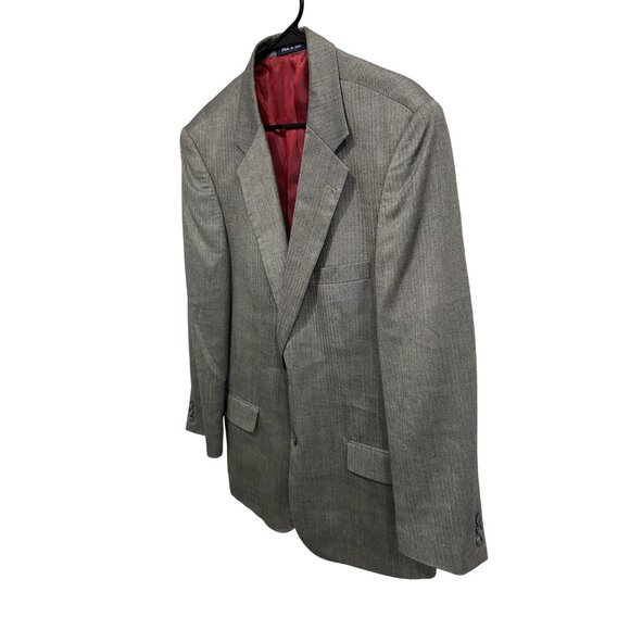 Alan Flusser Mens Gray Herringbone Blazer Jacket 44R Silk Worsted Wool Blend - Picture 3 of 11